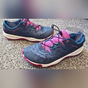 Merrell Womens J69938 Allout Shine Blue Wing Shoe Blue/Fucshia Barefoot Size 7.5